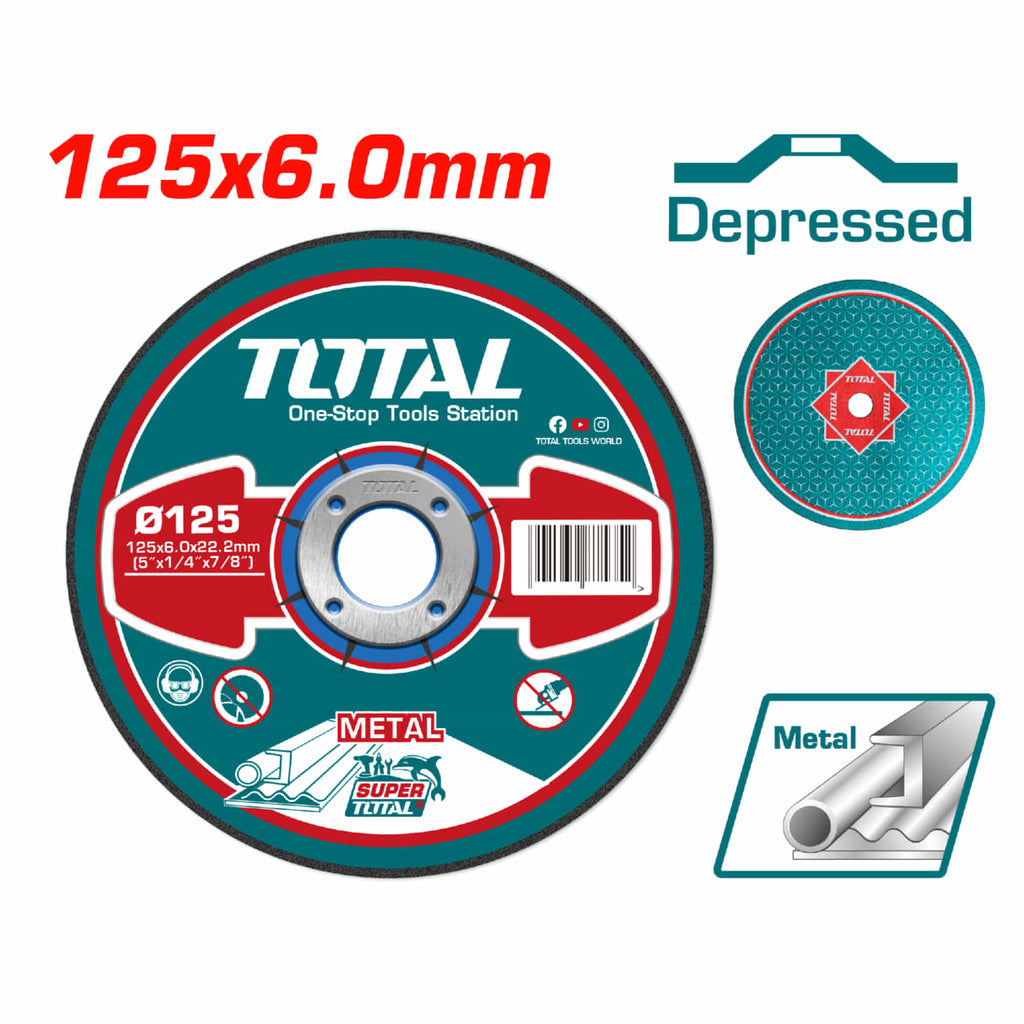 [SKUIMG]TAC2231251|TAC2231251_1773880135720_1.jpg|DISCO DE DESBASTE PARA METAL ABRASIVO. 125 MM (5 ") X 6.0MM (1/4") X 22.2MM (7/8 "). CENTRO HUNDIDO.