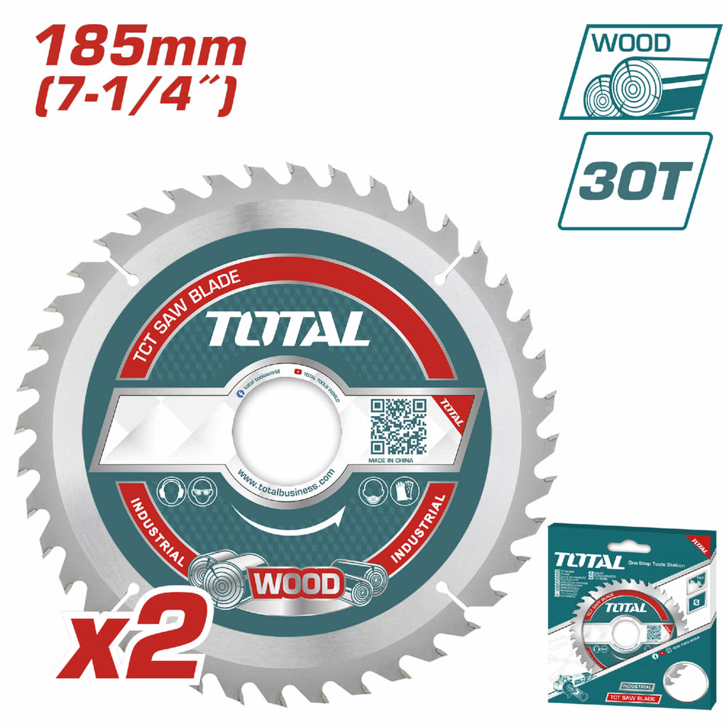 [SKUIMG]TAC231410|TAC231410.jpg|Set de (2pcs) Sierras de corte TCT para madera 185 mm (7-1/4") 30T, Mandril de 20mm.