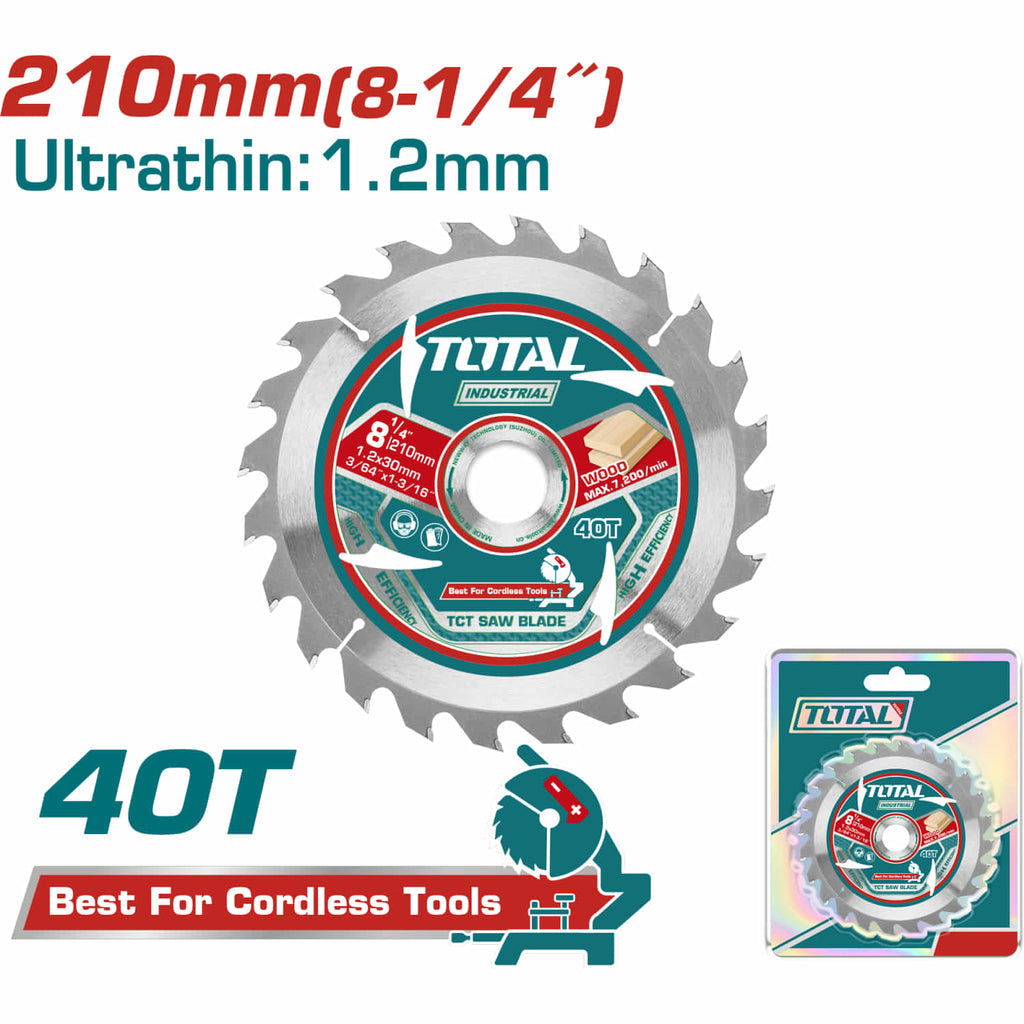 [SKUIMG]TAC2332103|TAC2332103_1.jpg|HOJA DE SIERRA 8-1/4" TCT 40T CON ANILLO REDUCTOR DE 16MM DISCO DE CORTE.