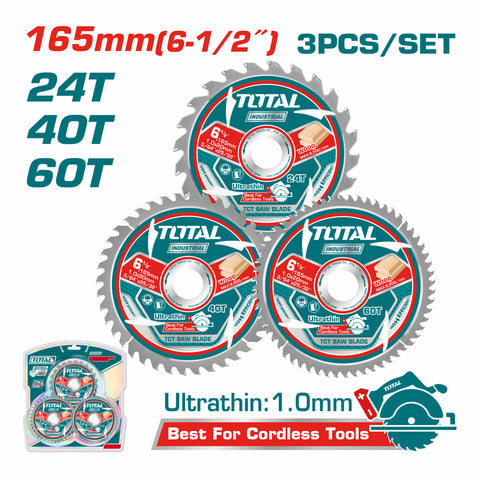 [SKUIMG]TAC236165|TAC236165_1.jpg|DISCOS 6-1/2" SIERRAS ULTRA FINA 24T/40T/60T PARA CORTE DE MADERA, CON ANILLO DE REDUCCION DE 20 MM