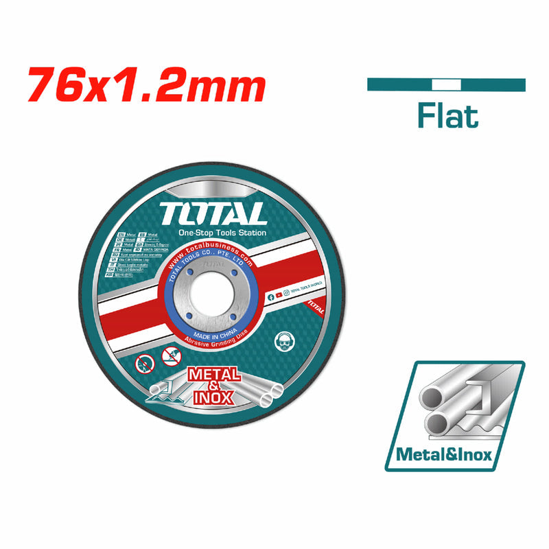 [SKUIMG]TAC30176|TAC30176.jpg|DISCO CORTE 3" DE METAL Y ACERO INOXIDABLE 76MM(3")X 1.2MM(3/64")X 10MM(25/64") CENTRO PLANO.