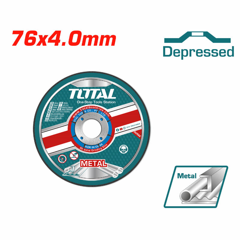 [SKUIMG]TAC30276|TAC30276_1773880963847_1.jpg|DISCO DE DESBASTE 3" PARA METAL ABRASIVO. 76MM(3")X4.0MM(5/32")X10MM(25/64"). CENTRO HUNDIDO.