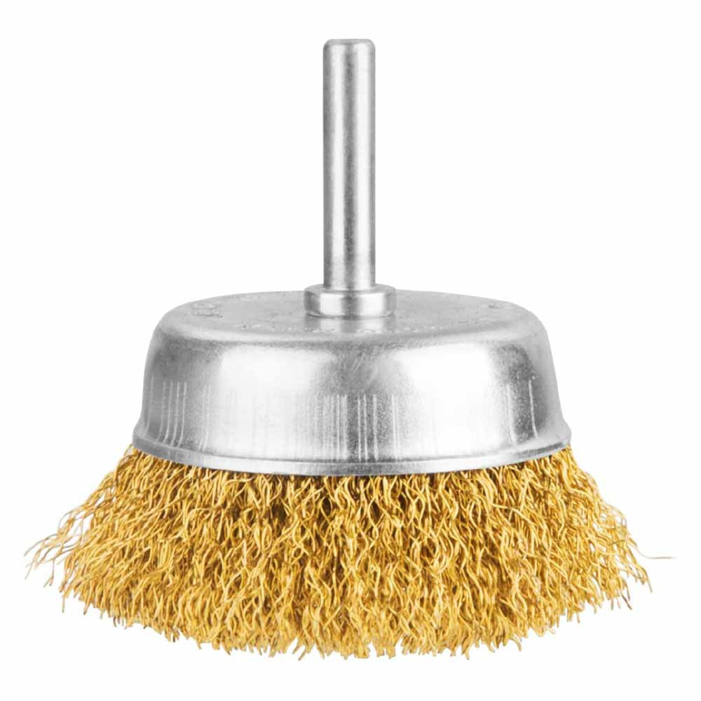 [SKUIMG]TAC33031|Cepillo de alambre de copa circular con vastago de 75mm. Para taladro. Diámetro del vastago: 6.35 mm