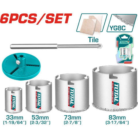 [SKUIMG]TAC44061|BROCAS CIRCULARES DE CARBURO SACABOCADO PARA PIEDRAS Y CERAMICAS. 33MM 53MM 73MM 83MM. SET 6 PZAS.
