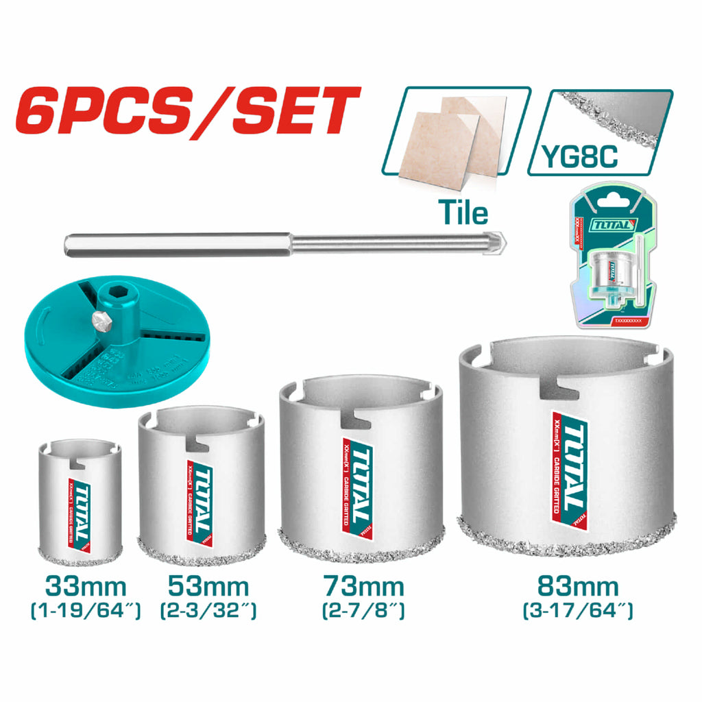 [SKUIMG]TAC44061|TAC44061_1773882613690_1.jpg|BROCAS CIRCULARES DE CARBURO SACABOCADO PARA PIEDRAS Y CERAMICAS. 33MM 53MM 73MM 83MM. SET 6 PZAS.