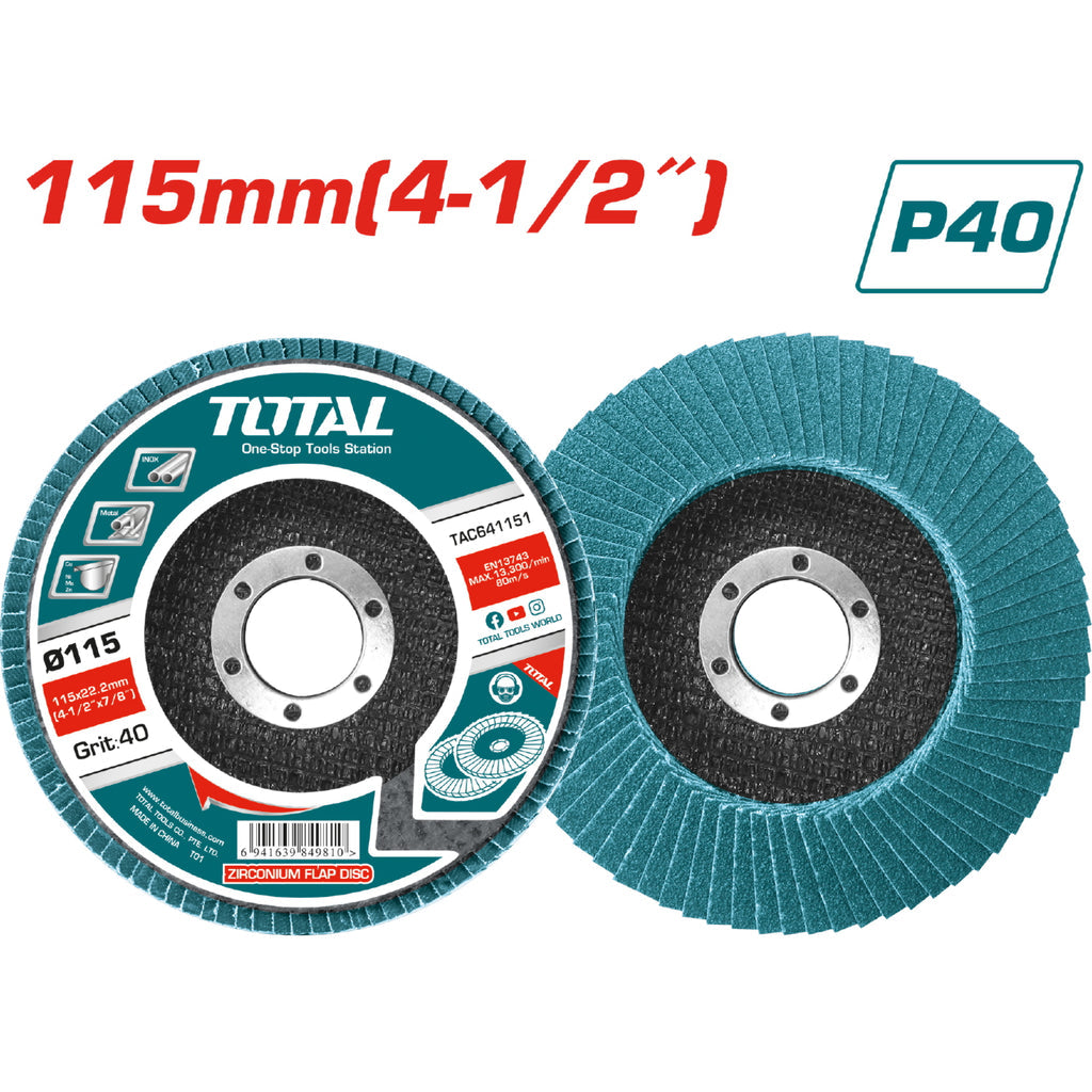 [SKUIMG]TAC641151|TAC641151.jpg|FLAPDISC DISCOS FLAP DE ZIRCONIO. 115MM X 22MM(4-1/2" X 7/8")
