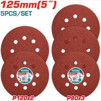 [SKUIMG]TAC731251|JUEGO DE DISCOS DE LIJA PARA LIJADORA ORBITAL DE 125MM. 3 PZAS P80 Y 2 PZAS P120.