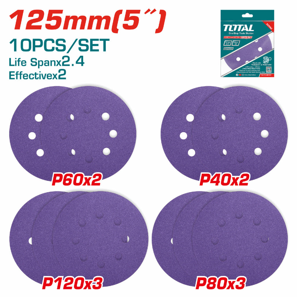 [SKUIMG]TAC73125101|TAC73125101.jpg|JUEGO DE 10 DISCOS DE LIJA PARA LIJADORA DE 5"