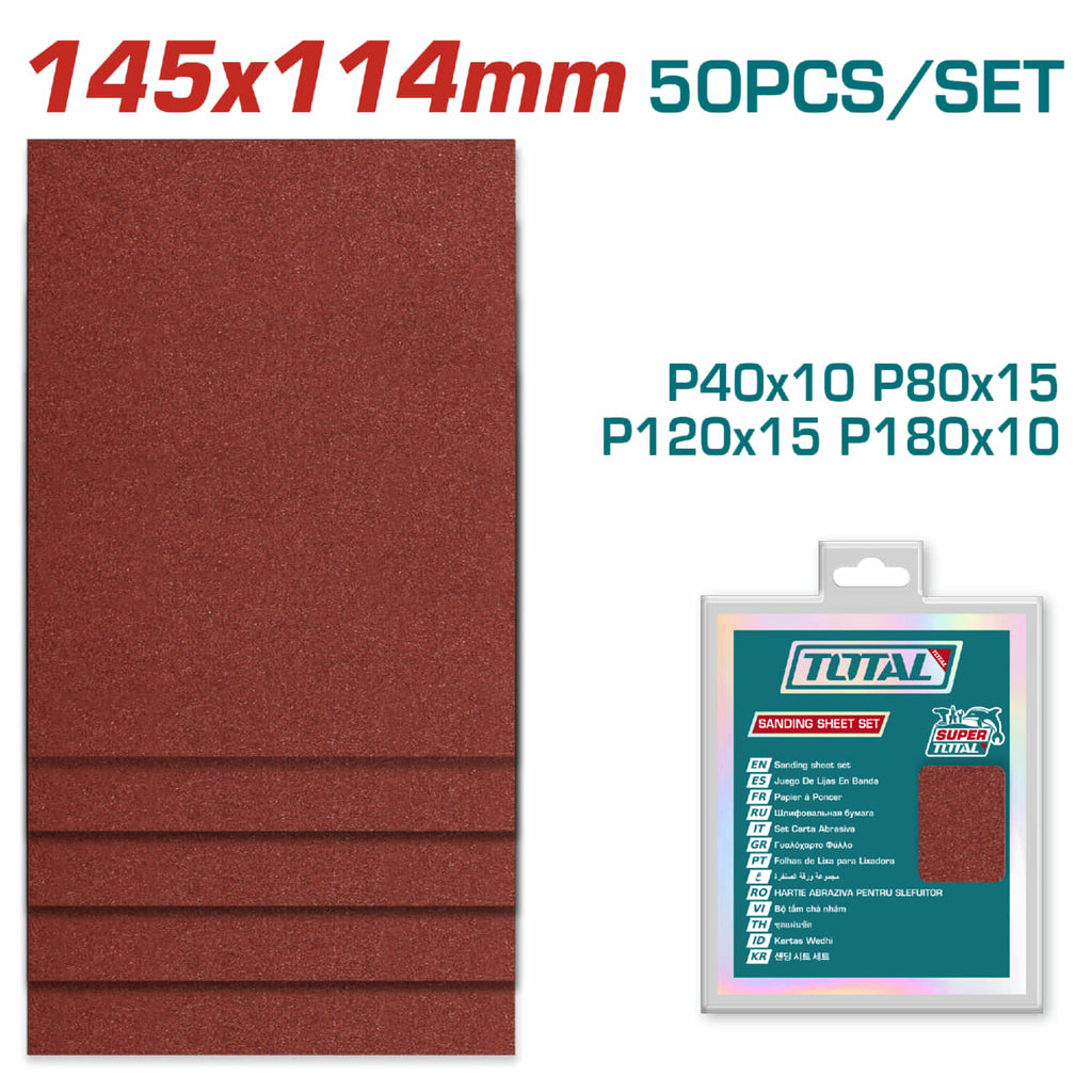 [SKUIMG]TAC749141121|TAC749141121_1773884031490_1.jpg|PAPELES DE LIJA 145 X 114MM P40 P80 P120 P180. IDEAL PARA MADERA Y METAL. SET DE 50 PIEZAS.