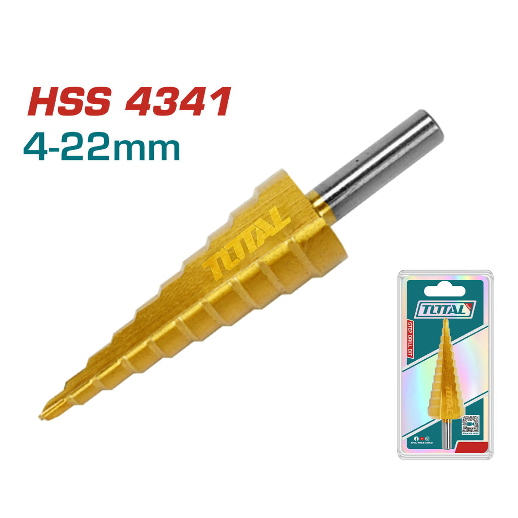 [SKUIMG]TAC7542201|TAC7542201_1.jpg|BROCA ESCALONADA. 4-22MM. PARA METAL. CHAPADO EN TITANIO. HSS 4341