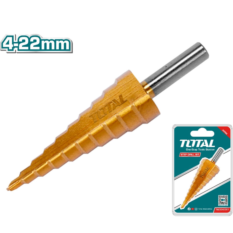[SKUIMG]TAC8242201|TAC8242201_1773884737050_1.jpg|BROCA ESCALONADA. 4-22MM. PARA METAL. CHAPADO EN TITANIO.