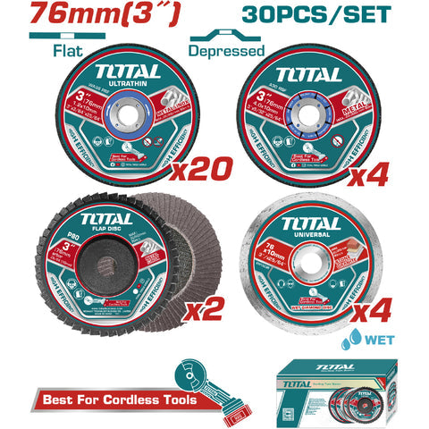 [SKUIMG]TAC97630|DISCOS DE 3" CORTE DE METAL Y RECTIFICADO. SET DE 30 PIEZAS. IDEAL PARA CORTADORAS TAGLI7601, TAGLI7