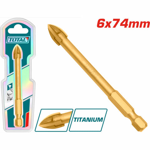 [SKUIMG]TACG210612|TACG210612_1.jpg|BROCA PUNTA FLECHA PARA VIDRIO Y AZULEJOS 6X74MM. CHAPADO EN TITANIO