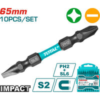 [SKUIMG]TACIM16HL133|TACIM16HL133_1.jpg|JUEGO DE PUNTAS MAGN�TICAS DE IMPACTO, PH2+SL6.0*1.0 DE 65MM, ACERO S2, NEGRO. (10PZAS).PROBADOR DE