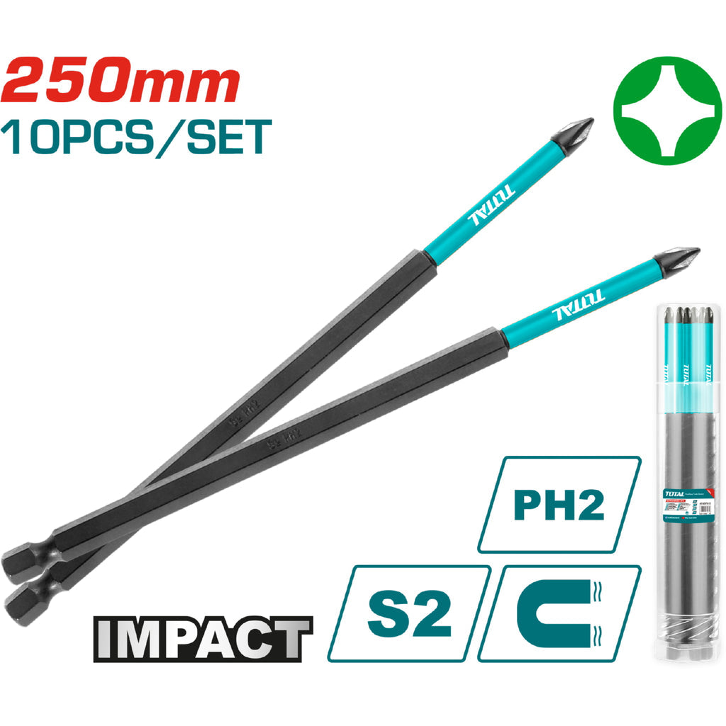 [SKUIMG]TACIM16PH2103|TACIM16PH2103_1773885560523_1.jpg|JUEGO DE PUNTAS MAGN�TICAS DE IMPACTO, PH2 - 250MM, ACERO S2, NEGRO. (10PZAS).
