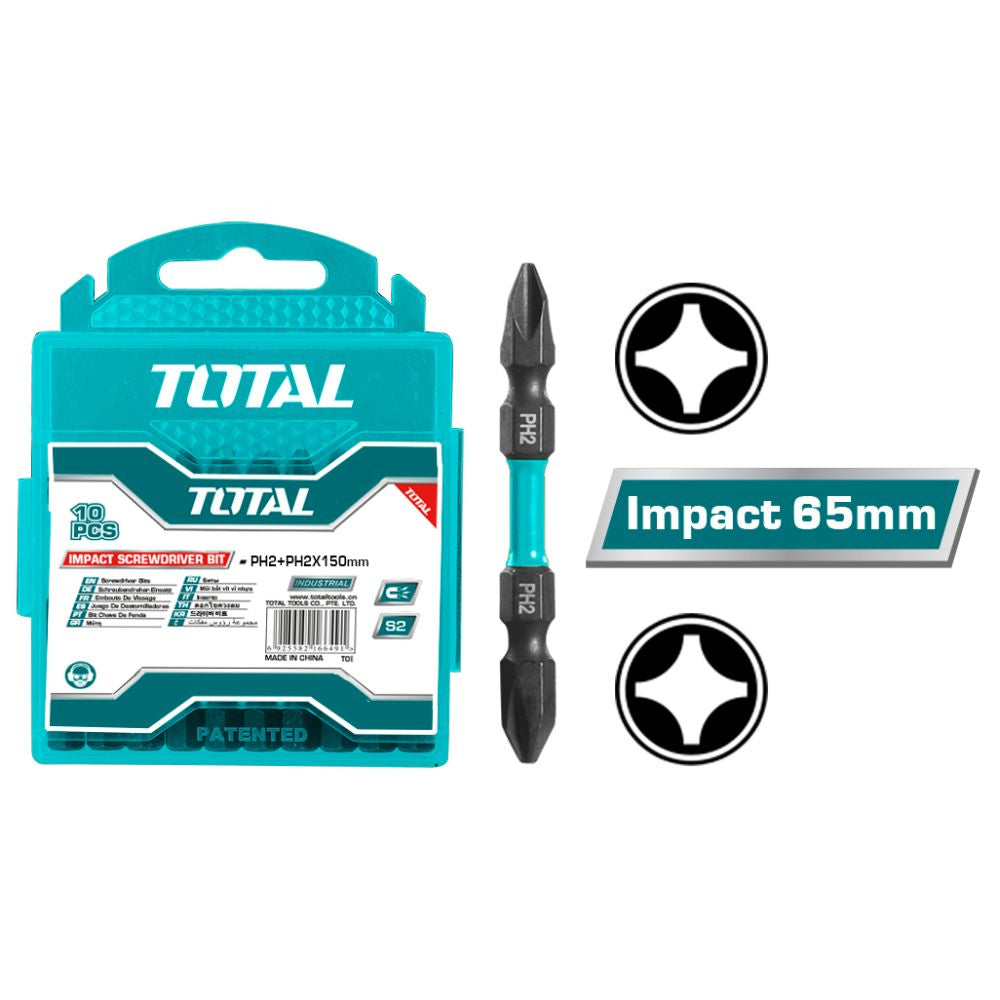 [SKUIMG]TACIM16PH233|Juego de puntas magnéticas de impacto, PH1+PH2 de 65mm, Acero S2, Negro. (10pzas)