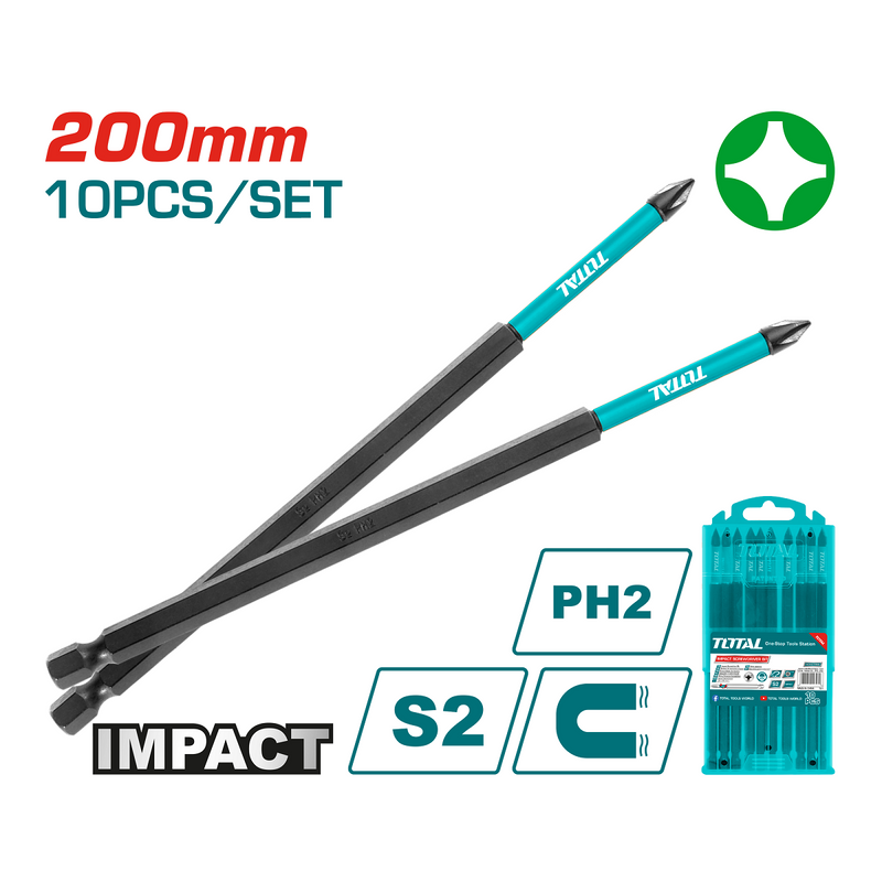 [SKUIMG]TACIM16PH285|TACIM16PH285.png|PUNTAS MAGNÉTICAS DE IMPACTO LARGAS , PH2 - 200MM, ACERO S2, NEGRO. (10PZAS).