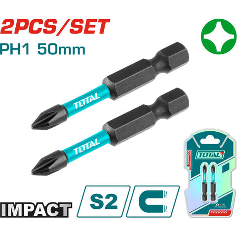 [SKUIMG]TACIM71PH150|TACIM71PH150_1.jpg|PUNTAS DE DESTORNILLADOR DE IMPACTO PH1 50MM S2 SET DE 2 PZAS. MAGN�TICO. TIPO PHILLIPS