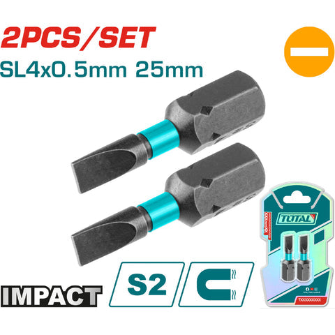 [SKUIMG]TACIM71SL425|PUNTAS DE DESTORNILLADOR DE IMPACTO SL4 25MM S2 SET DE 2 PZAS. MAGNETICO. TIPO PLANO.