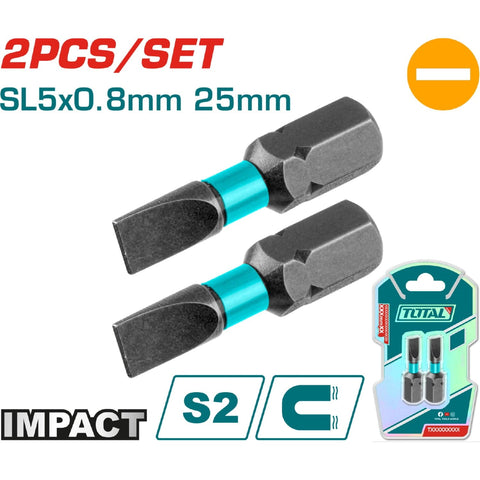 [SKUIMG]TACIM71SL525|TACIM71SL525_1.jpg|PUNTAS DE DESTORNILLADOR DE IMPACTO SL5 25MM S2 SET DE 2 PZAS. MAGNETICO. TIPO PLANO.
