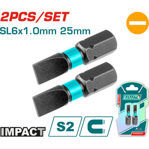 [SKUIMG]TACIM71SL625|PUNTAS DE DESTORNILLADOR DE IMPACTO SL6 25MM S2 SET DE 2 PZAS. MAGNETICO. TIPO PLANO.