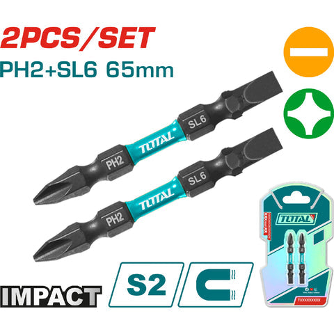 [SKUIMG]TACIM72HL665|TACIM72HL665_1.jpg|PUNTAS DE DESTORNILLADOR PH2+SL6 65MM SET 2 PIEZAS. ACERO S2. PUNTA MAGN�TICA.