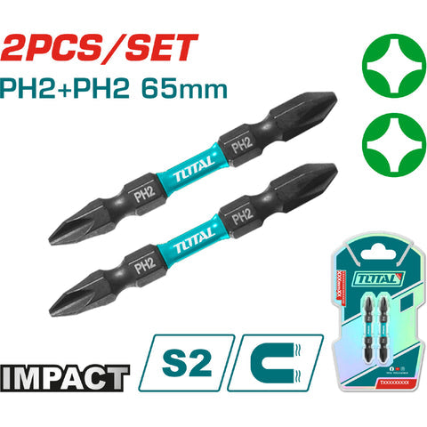 [SKUIMG]TACIM72PH265|TACIM72PH265_1.jpg|PUNTAS DE DESTORNILLADOR DE IMPACTO PH2+PH2 65MM S2 SET DE 2 PZAS. MAGNETICO. TIPO PHILLIPS