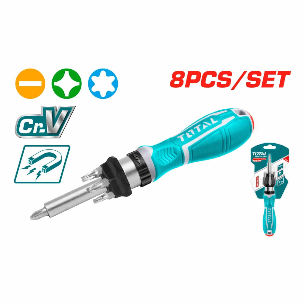 [SKUIMG]TACSD30086|TACSD30086_1.jpg|DESTORNILLADOR CON RATCHET 8 PCS INTERCAMBIABLES