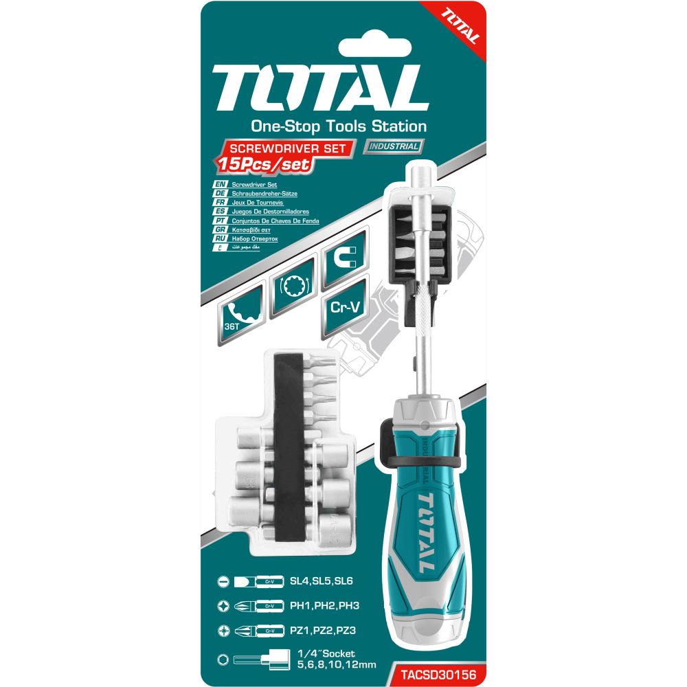 [SKUIMG]TACSD30156|TACSD30156.jpg|JUEGO 15PZA DESTORNILLADOR RATCHET DE PUNTAS 15