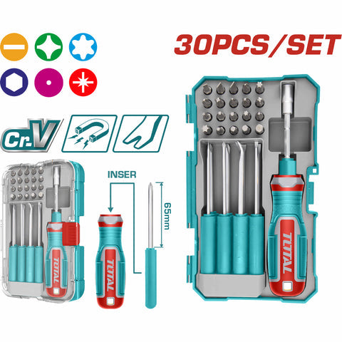 [SKUIMG]TACSD30306|TACSD30306_1.jpg|DESTORNILLADORES Y PUNTAS INTERCAMBIABLES CR-V SET DE 30 PIEZAS. PUNTA PLANA, PHILLIPS, PUNTAS.