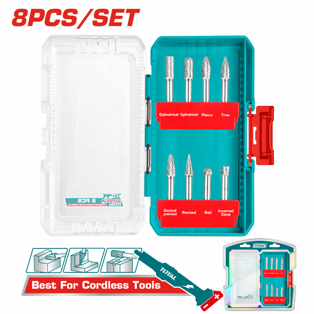 [SKUIMG]TACSDL10801|TACSDL10801.jpg|FRESAS DE MOTORTOOL HSS VÁSTAGO 6 MM CORTE DOBLE. SET 8 PZAS.