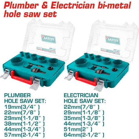 [SKUIMG]TACSH0021|SIERRA PERFORADORA BIMETALICA PARA PLOMEROS Y ELECTRICISTAS. INCLUYE 2 SET DE 9 PIEZAS.