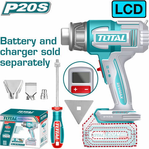 [SKUIMG]TBLI2003|TBLI2003.jpg|PISTOLA DE CALOR INALAMBRICA. 20V. 300/550C. CON PANTALLA LCD. BATERIA Y CARGADOR POR SEPARADO. BLOW