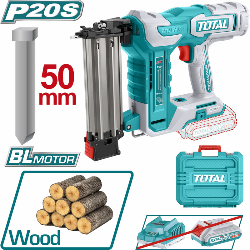 [SKUIMG]TCBNLI5005|TCBNLI5005.jpg|CLAVADORA DE MADERA INALAMBRICA 20V TIPO F15~F50 CLAVOS BRAD DE 50MM. CAPACIDAD DE 105 PZS. NO INCLU