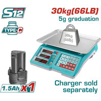 [SKUIMG]TES1301|TES1301_1.jpg|BALANZA DE SUPERMERCADO PARA ALIMENTOS. 5G-30KG. PANTALLA LED. BATERIA 12V. CARGADOR POR SEPARADO.