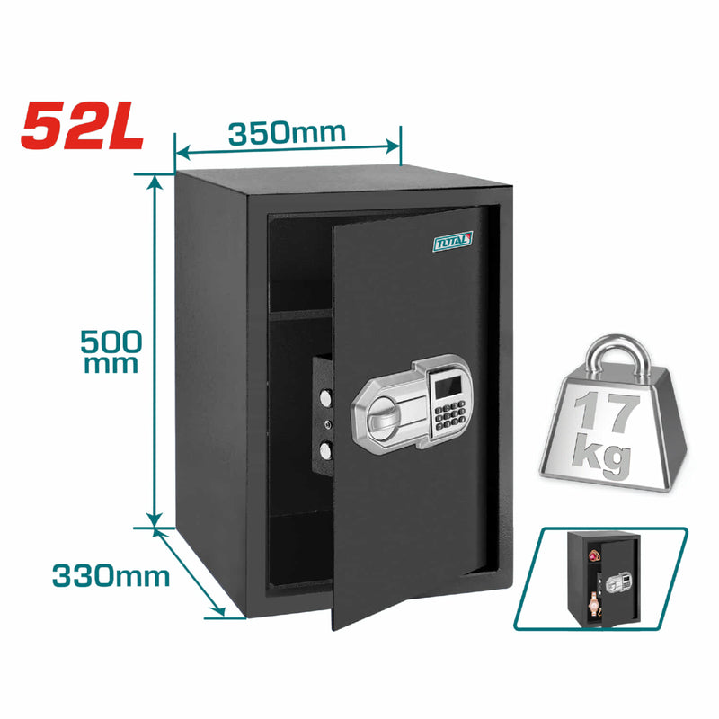 [SKUIMG]TESF5001|TESF5001.jpg|CAJA FUERTE DE SEGURIDAD 52 L. 500 X 350 X 330 MM. REGISTRA 3 A 8 DÍGITOS.