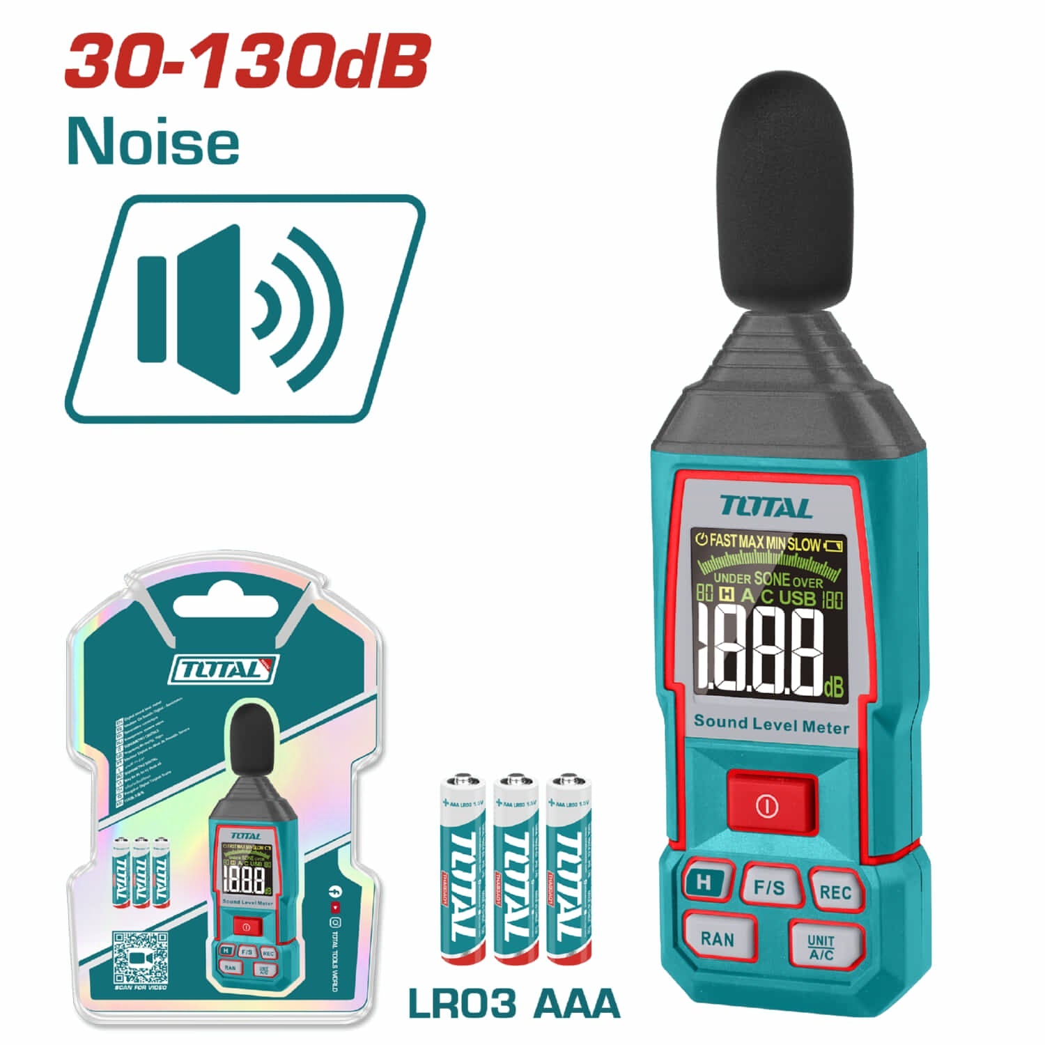 [SKUIMG]TETSL031|TETSL031.jpg|MEDIDOR DE RUIDO EN DECIBELES DIGITAL 30-130DB. RANGO DINÁMICO: 50DB