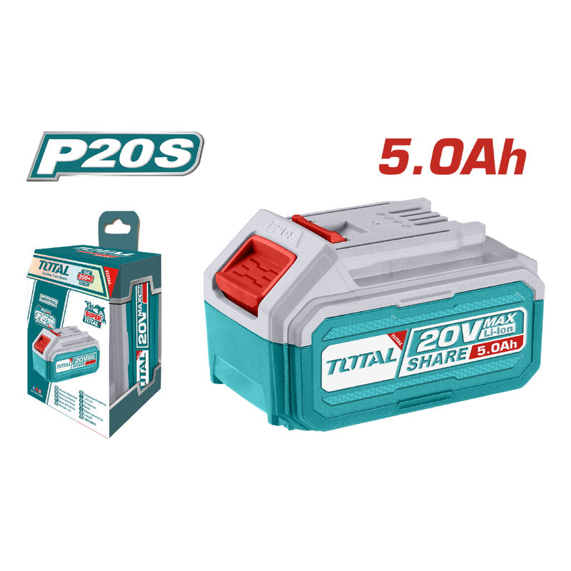 [SKUIMG]TFBLI20531|TFBLI20531.jpg|BATERIA 20V LITHIUM-ION 5.0 AH. INDICADOR LED DE CARGA. COMPATIBLE CON MULTIPLES HERRAMIENTAS. TOTAL
