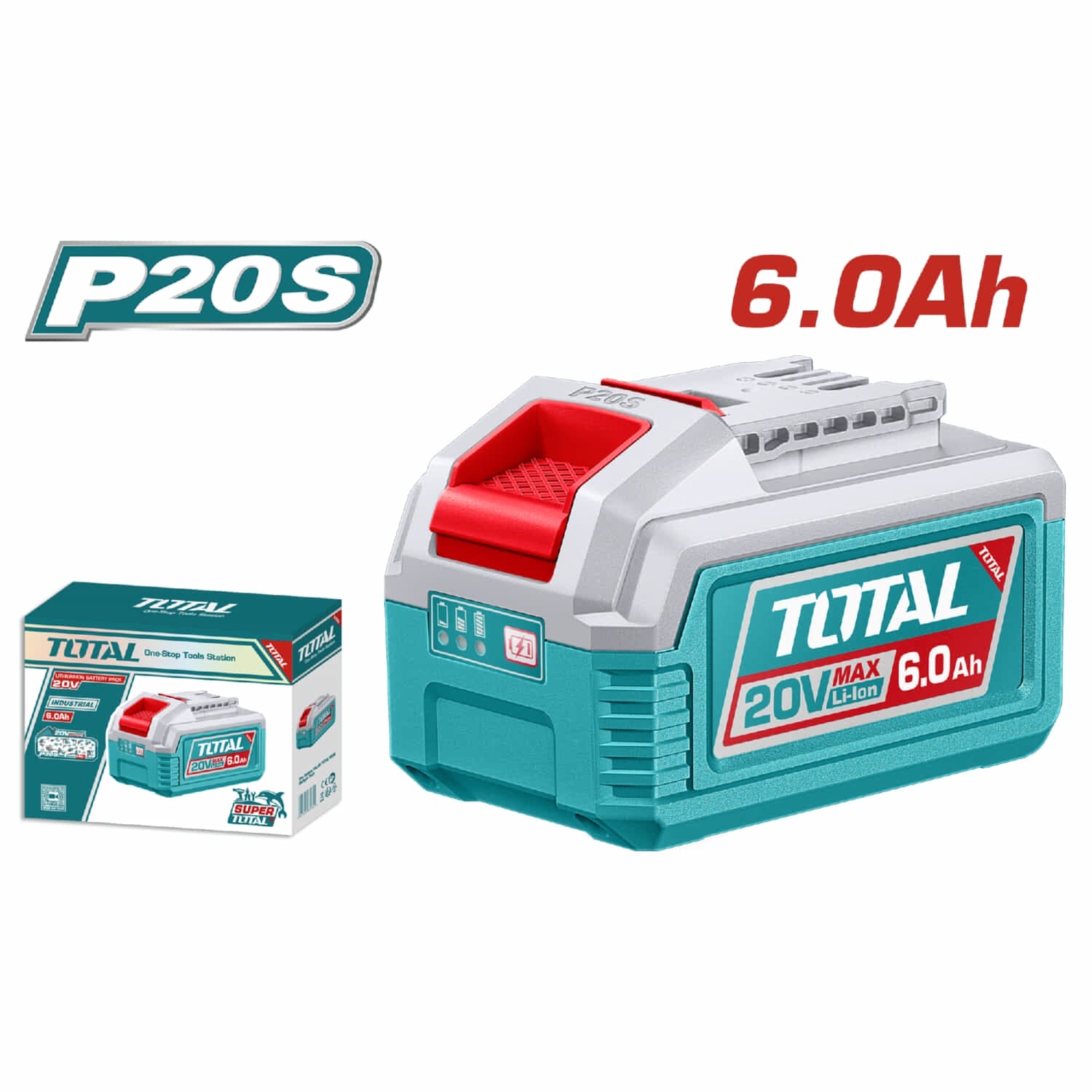 [SKUIMG]TFBLI2060|TFBLI2060.jpg|BATERIA 6.0 AH. 20V LITHIUM-ION INDICADOR LED DE CARGA. COMPATIBLE CON MULTIPLES HERRAMIENTAS TOTAL