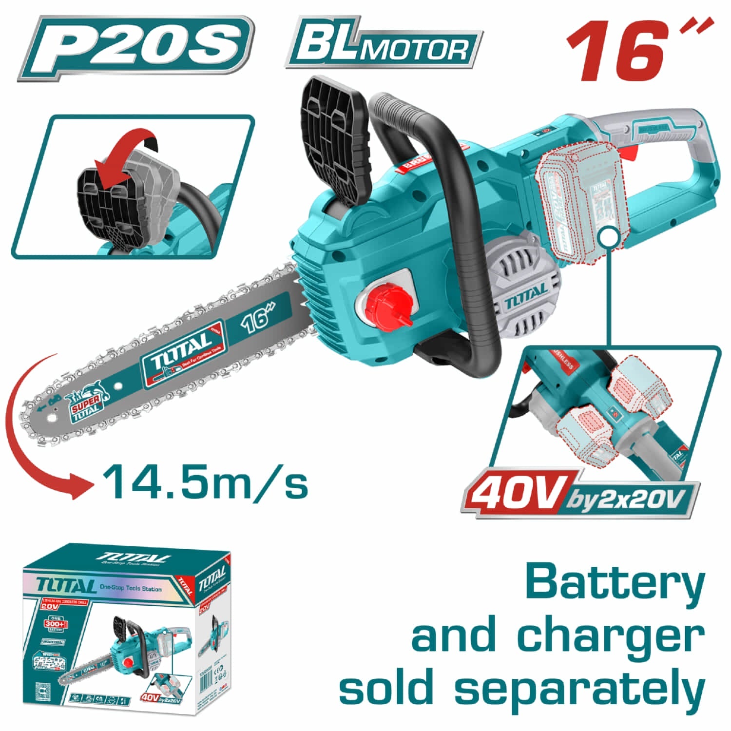 [SKUIMG]TGSLI40168|TGSLI40168.jpg|MOTOSIERRA DE 16" 40V MOTOR SIN ESCOBILLAS