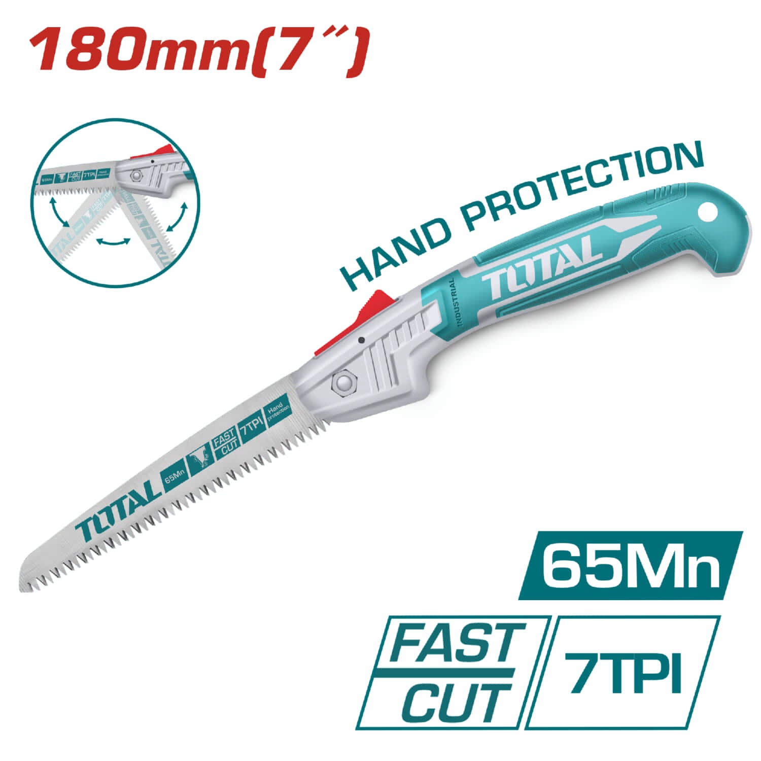 [SKUIMG]THFSW18026|THFSW18026.jpg|SERRUCHO PLEGABLE 7" 65MN. 7TPI. CORTE RÁPIDO Y PRECISO. TRIPLE DIENTES.