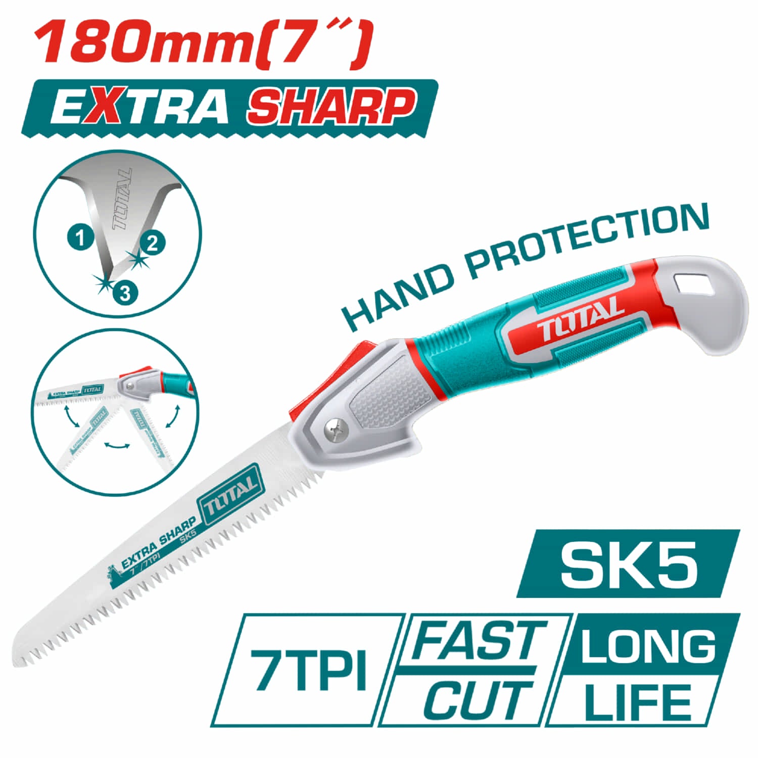 [SKUIMG]THFSW1808|THFSW1808.jpg|SERRUCHO PLEGABLE 7" SK5 7TPI. CORTE RÁPIDO Y PRECISO. TRIPLE DIENTES.