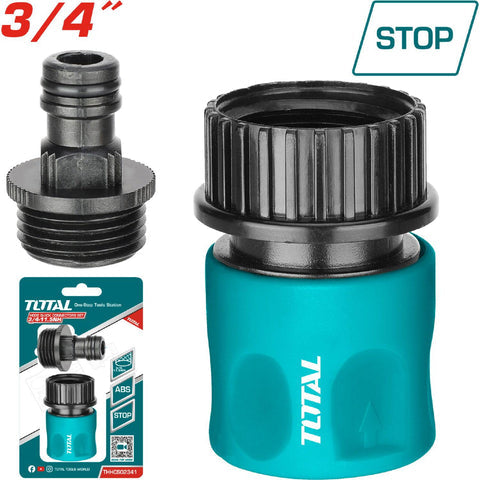 [SKUIMG]THHCS02341|THHCS02341_1.jpg|CONECTOR R�PIDO PARA MANGUERA 3/4" CON SISTEMA DE DETENCI�N DE AGUA. 2 PIEZAS.
