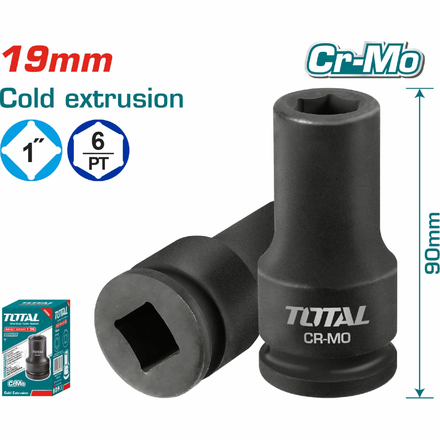 [SKUIMG]THHISD0138L|THHISD0138L.jpg|Socket de Impacto 1". Medida: 38 mm. Longitud: 92 mm. Material: CrMo. Extrusión en frío.