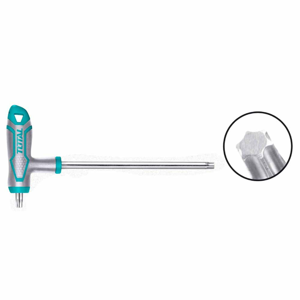 Llave Torx con mango T. Medida: T25 x 100. Material: Cr-V, Tratamiento tñrmico y placa de cromo.