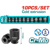 [SKUIMG]THISTD12101|JUEGO DE DADOS SOCKET DE IMPACTO DE 1/2" DR. DE 10 PIEZAS. LARGO: 38 MM. CRMO. TRATAMIENTO TERMICO.