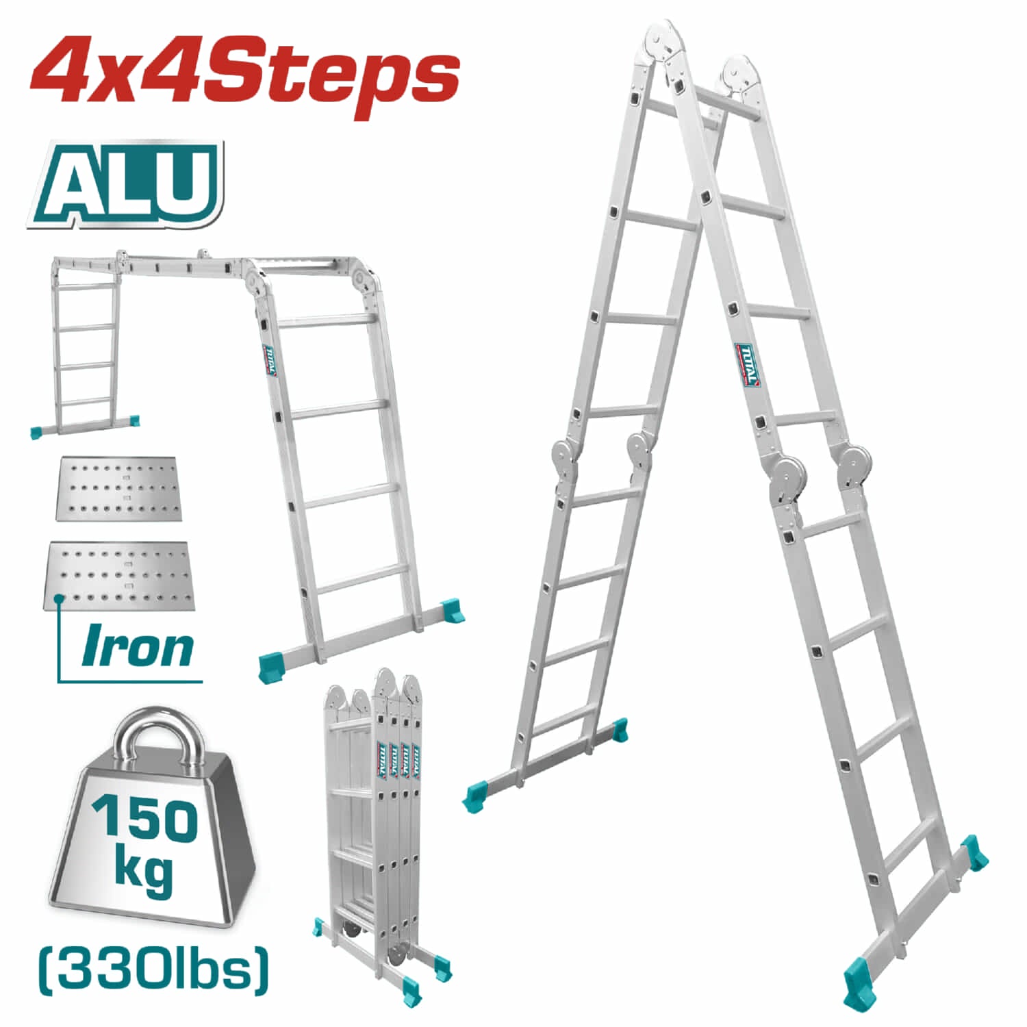 [SKUIMG]THLAD04441|THLAD04441.jpg|Escalera Multiposicion 4 X 4 de aluminio.