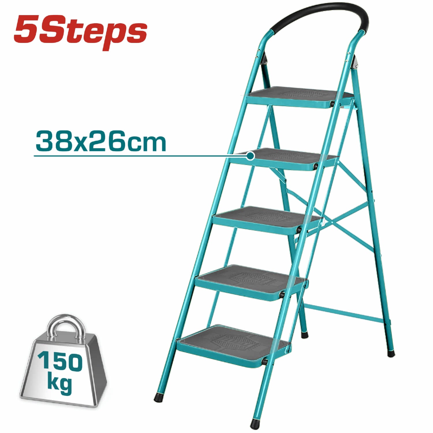 [SKUIMG]THLAD09051|THLAD09051.jpg|ESCALERA DE 5 PELDAÑOS METÁLICA TOTAL TOOLS