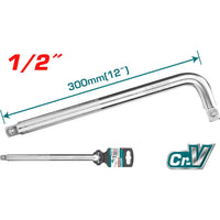 [SKUIMG]THLHD12121|THLHD12121_1.jpg|EXTENSION BARRA EN L DE 1/2" DR. LONGITUD: 12" (300MM). CR-V (50 BV 30). CROMADO.