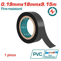 [SKUIMG]THPET1102|(1 PZA) CINTA ADHESIVA AISLANTE DE PVC PURO, 18MMX9.15M, COLOR NEGRO, ANCHO 18MM, ESPESOR 0.19MM